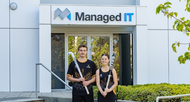 Jaeda Ritchie & Ian Grobbelaar outside Managed IT