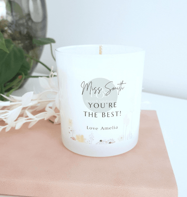 White jar candle message on front