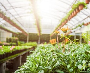 Greenhouse being watered by misting system