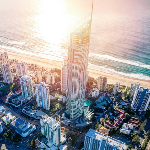Aerial shot of skyscrapers