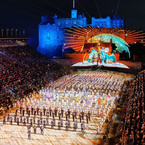 Aerial shot of performers