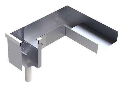 END SIDE OUTLET "L" SHAPE CHANGES BOX GUTTER DIRECTION 90 DEGREES INTO ANOTHER BOX GUTTER