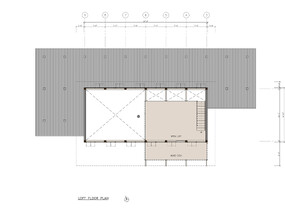 Modern heavy timber post and beam house. Loft level plan.