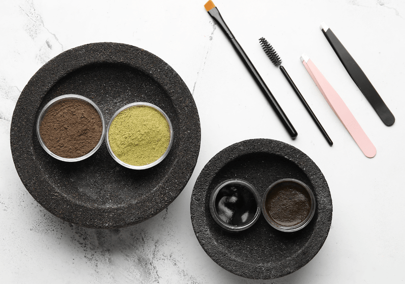 Image of eyebrow tinting powder and tools at Princess Nails Spa and Beauty