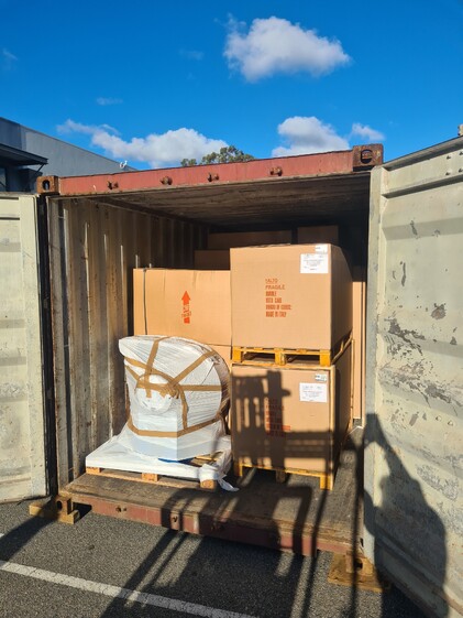 Inside the container before the goods are unloaded