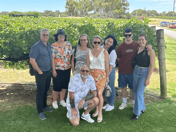 The DEA team at Sandalford Estate in the Swan Valley on the 2023 DEA Christmas party bus trip