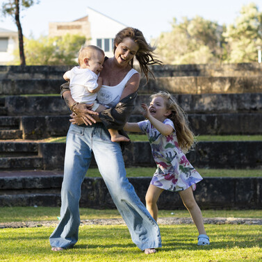 Grandma and kids playing