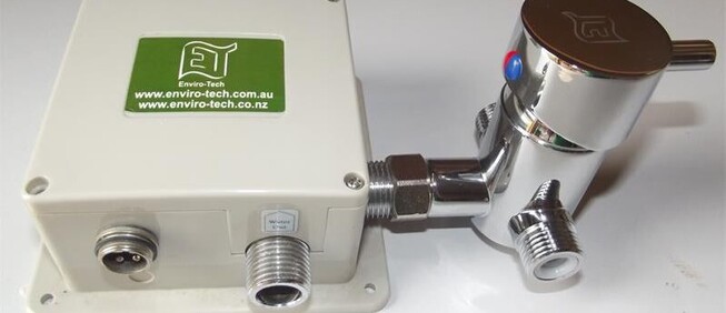 A poto of a tap control box with the mixing valve attached (ET2-HCV)