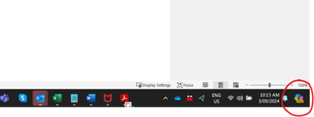Screenshot of where the Copilot button is on the bottom toolbar in Windows