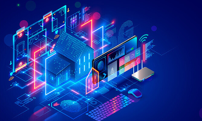 Technology image with cybersecurity elements