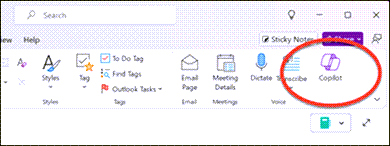 Screenshot of where the Copilot icon is in Word