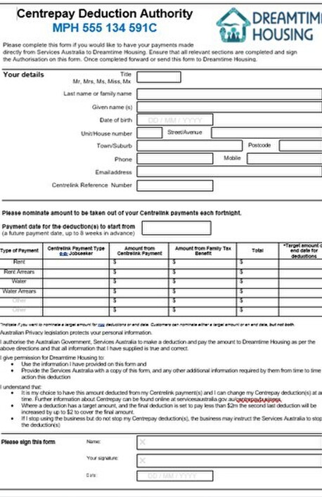 Centrepay Deduction Form
