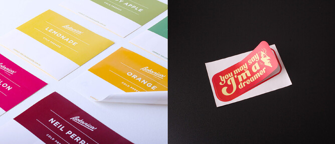 An example of die cut (left) v.s. kiss cut (right) stickers