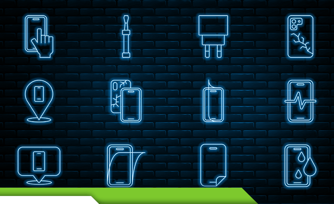 Neon icons of different technology